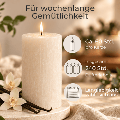 Premium Duftkerze rustik gebürstet Ø 70 x 150 mm mit Duft Vanille
