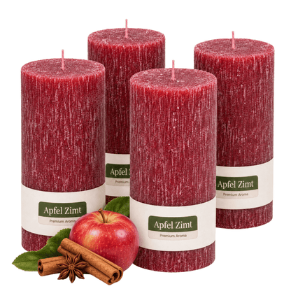 Premium Duftkerze rustik gebürstet Ø 70 x 150 mm mit Duft Apfel Zimt
