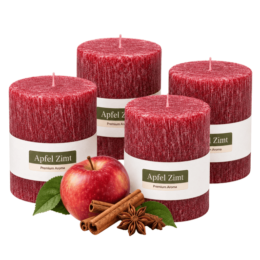 Premium Duftkerze rustik gebürstet Ø 70 x 90 mm mit Duft Apfel Zimt