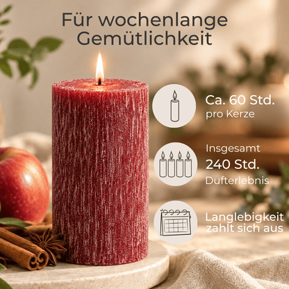 Premium Duftkerze rustik gebürstet Ø 70 x 150 mm mit Duft Apfel Zimt