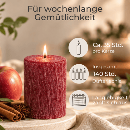 Premium Duftkerze rustik gebürstet Ø 70 x 90 mm mit Duft Apfel Zimt